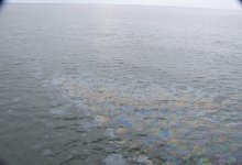 Oil can be seen rising to the surface at the origin of the slick emanating from the Taylor MC20 site. Credit: NOAA