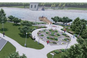 a proposed rendering of a park is shown from an aerial view 